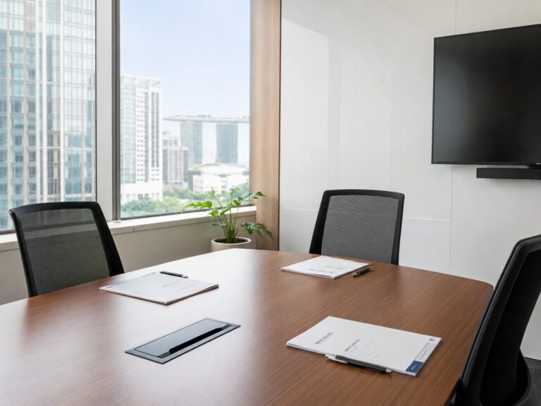 Desk showing documents being prepared for an private company AGM in Singapore