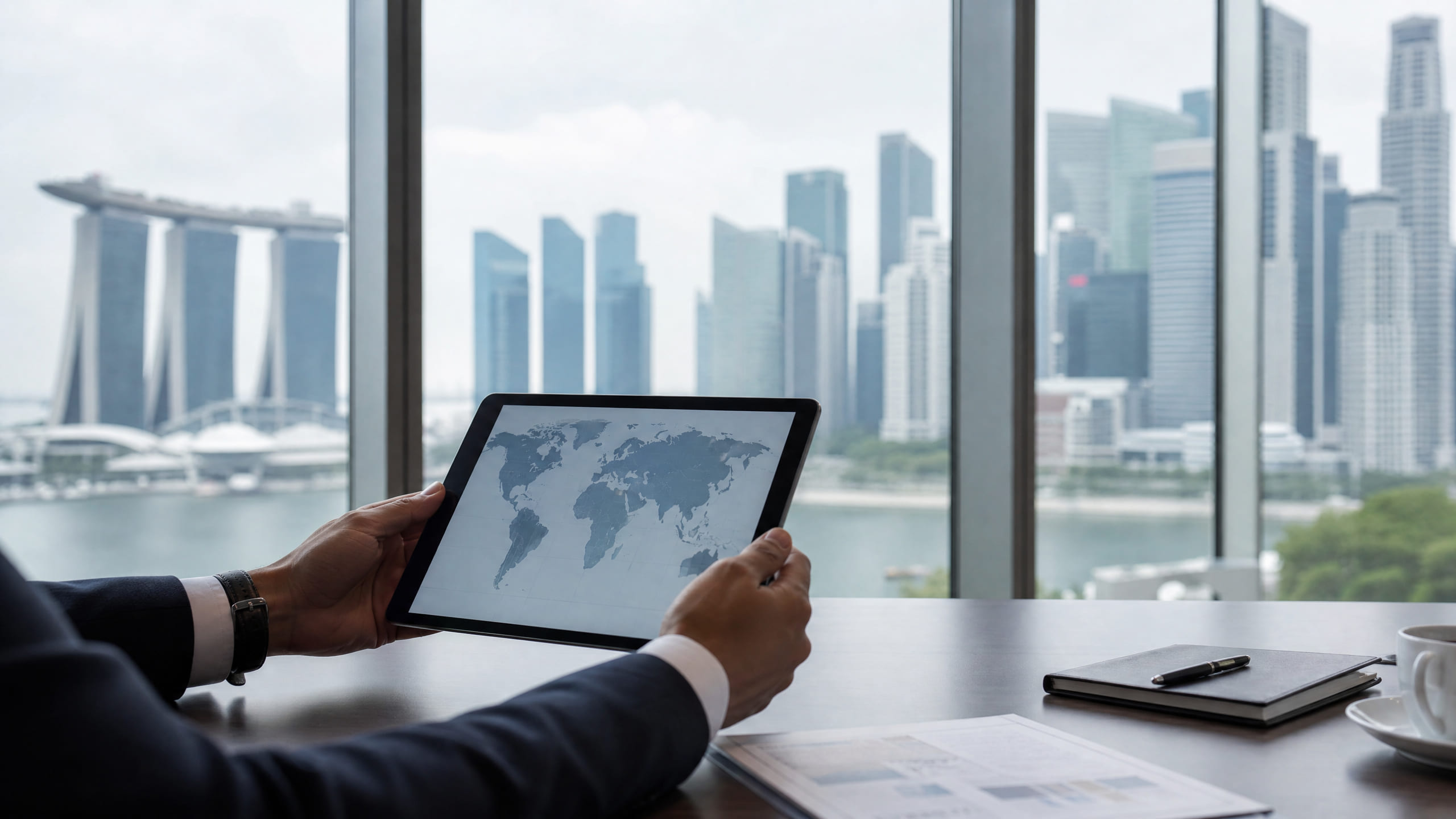 Executive looking at the map showing his company's branches, subsidiaries and rep offices