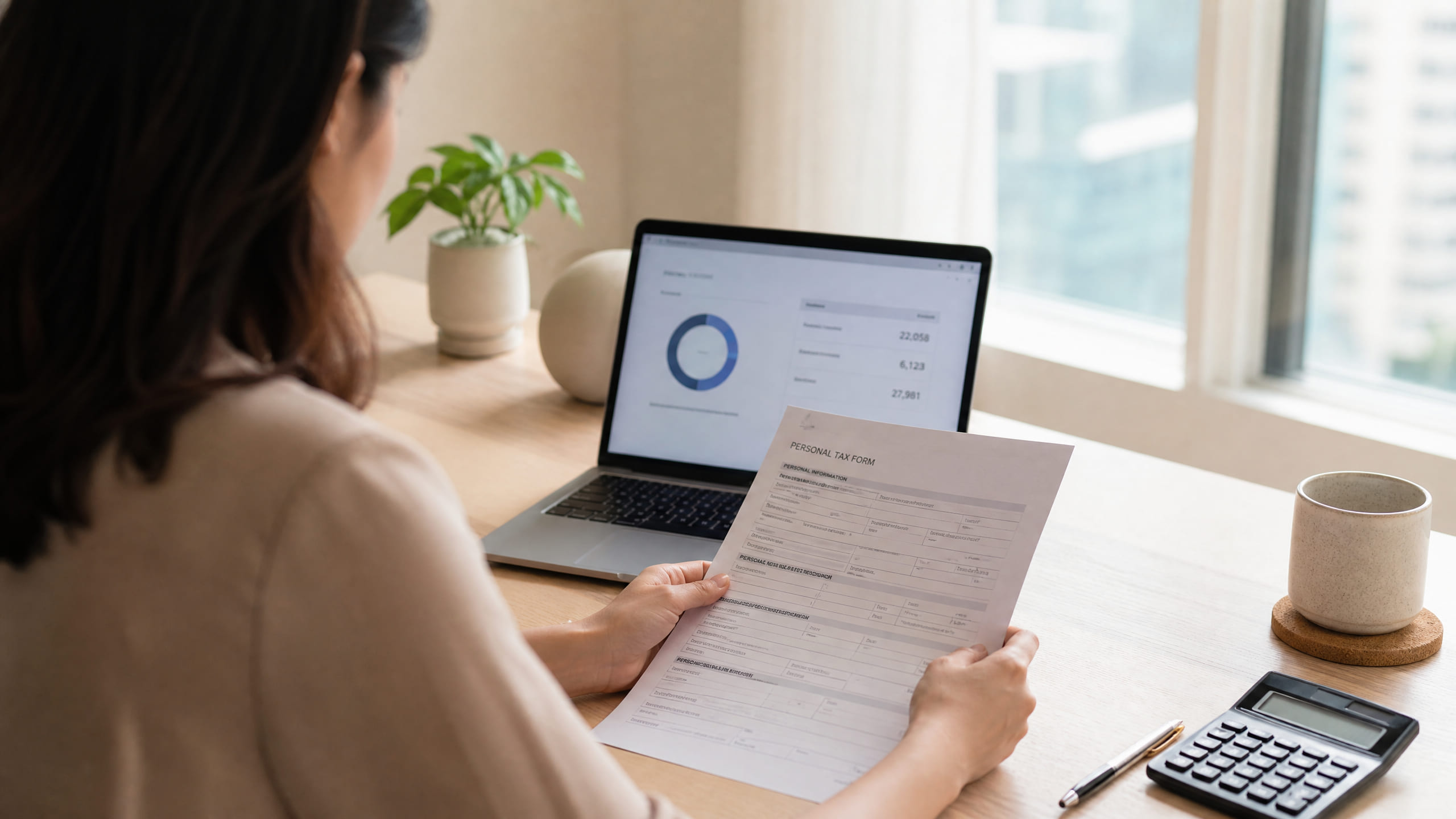 Director looking at a income tax form